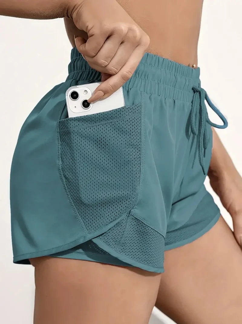 Women's Elastic Sports Shorts With Pockets