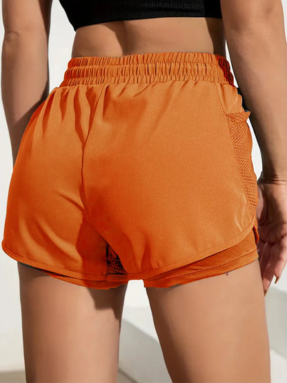 Women's Elastic Sports Shorts With Pockets